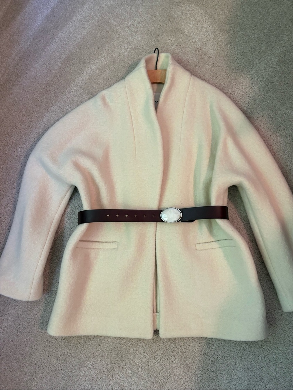 Ba+sh The Carole Coat: Women's Cream Wool  Belted Coat